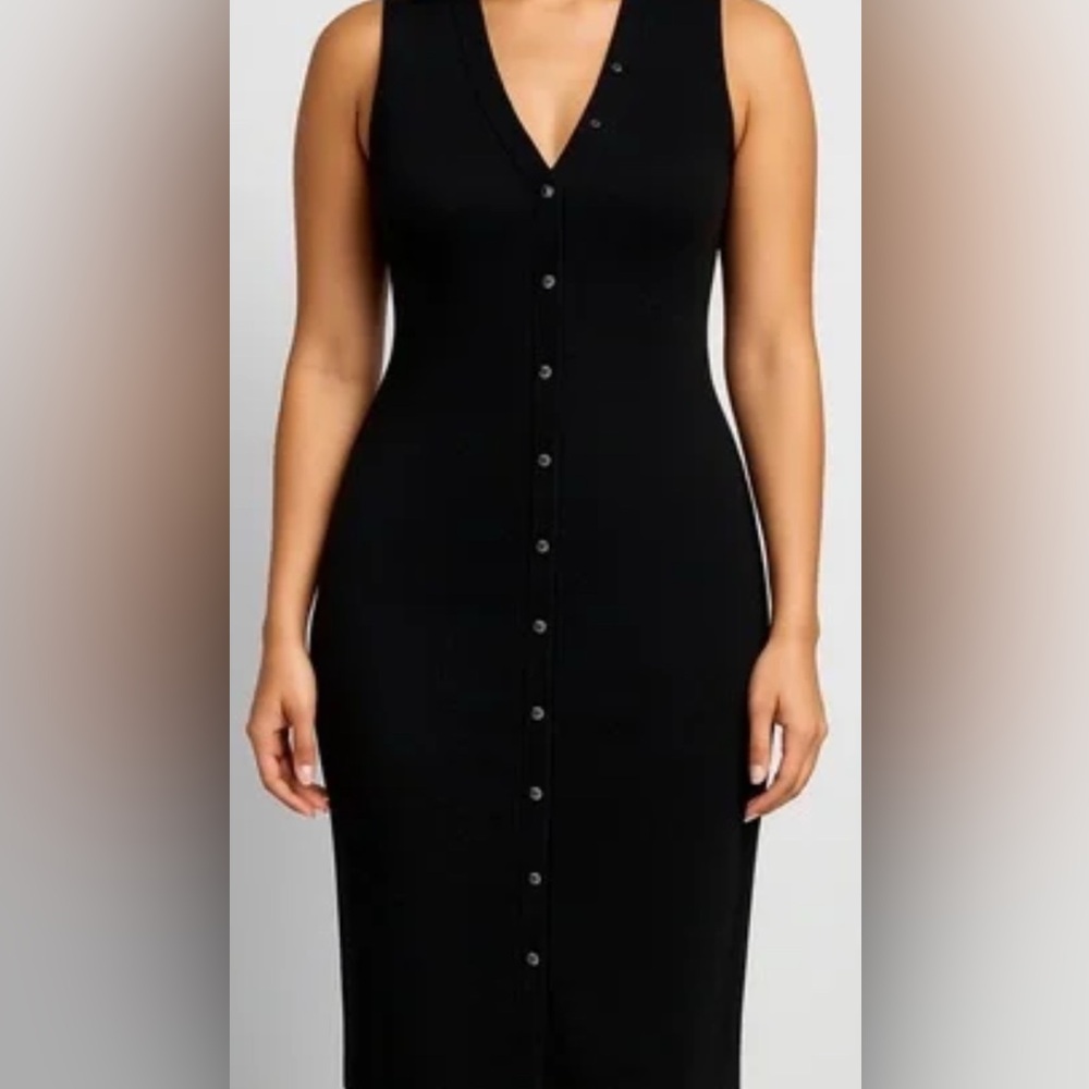 525 Elegant Black Button-Down Dress NWT